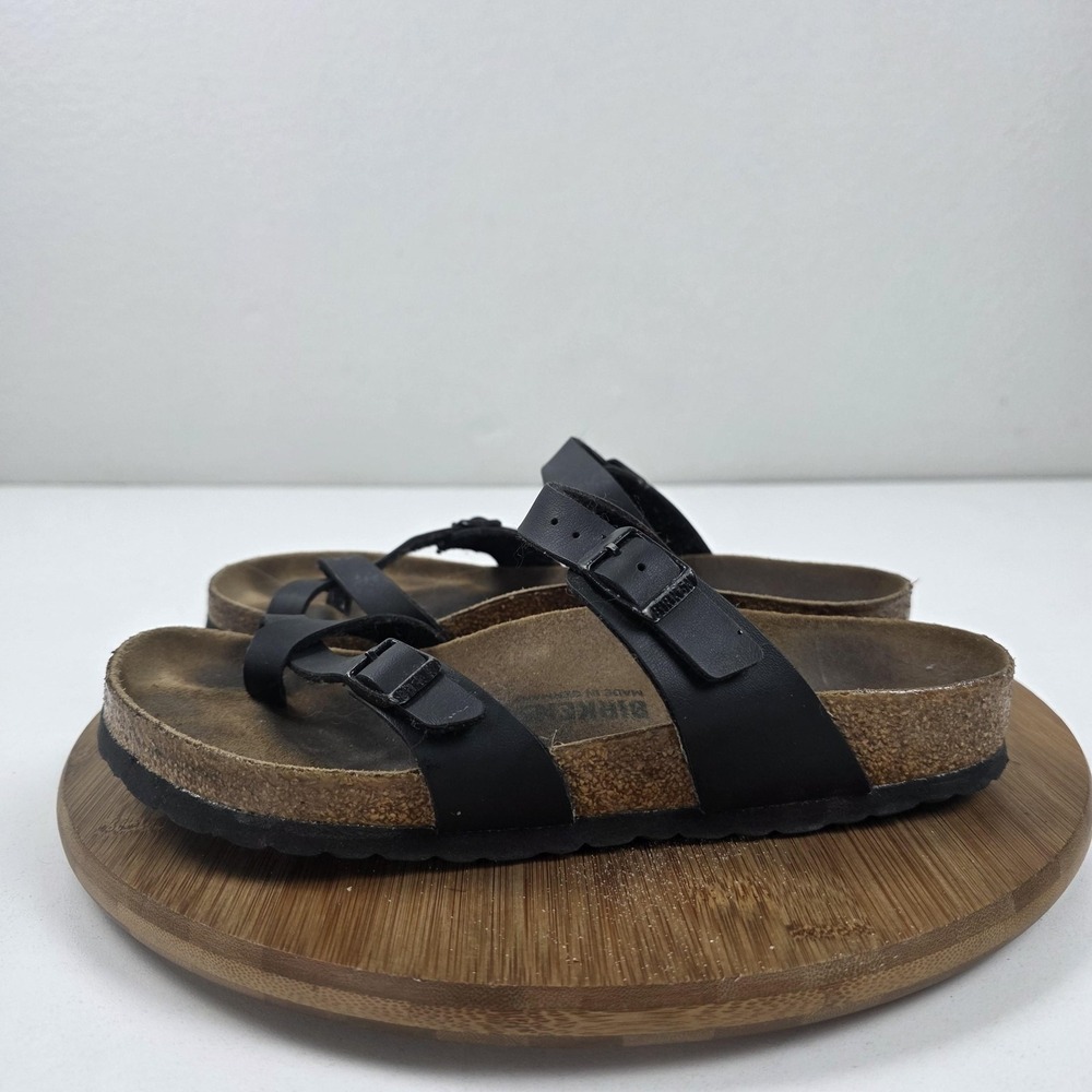 Birkenstock Mayari Sandals Womens Size 9 40 Black Leather Cork Footbed Buckle